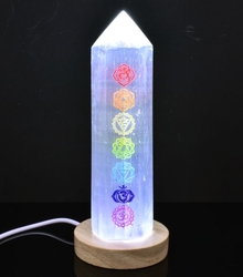 Selenit lampa čakrová - bílé teplé světlo (160 mm)