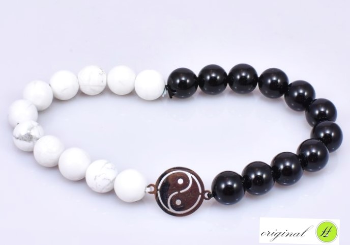 Magnezit a onyx náramek Jin-Jang / nerez